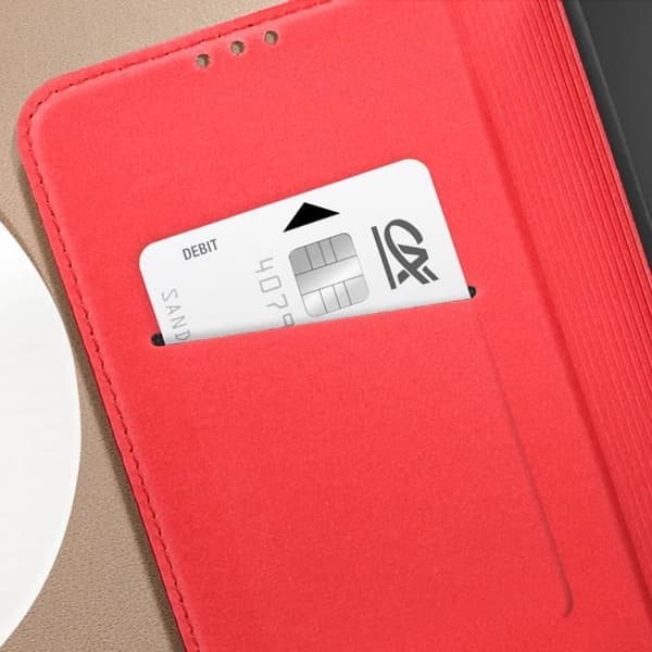 Fodral till Samsung Galaxy S23 FE i äkta läder med korthållare Röd - AVIZAR - Stel - Smidig - Blandad