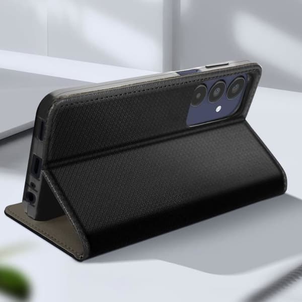 Fodral till Samsung A15 - AVIZAR - Granulerad effekt - Korthållare - Videostöd - Svart