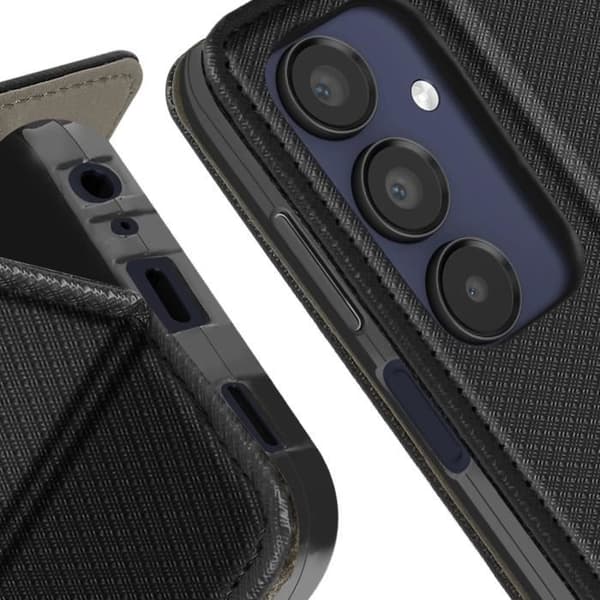 Fodral till Samsung A15 - AVIZAR - Granulerad effekt - Korthållare - Videostöd - Svart