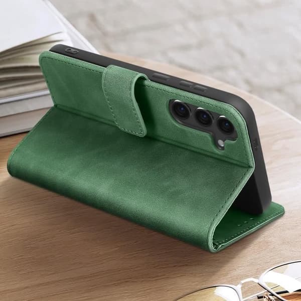 Fodral till Samsung S24 Plus - AVIZAR - Wallet Flip Video Support - Grön - Syntet - Flik