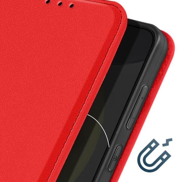 Rött halvhårt fodral till Samsung Galaxy S24 Plus med korthållare, videostöd och magnetisk flip