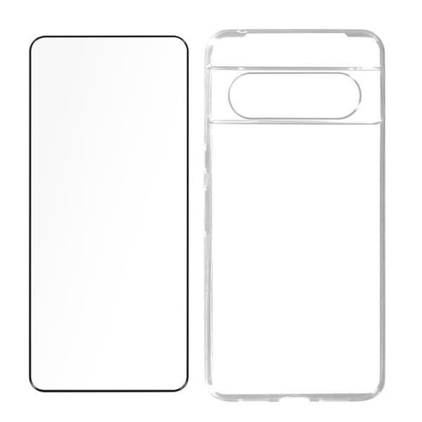 Fodral till Google Pixel 8 - AVIZAR - Svart fasad kant - Fullständigt skydd - Silikongel och härdat glas