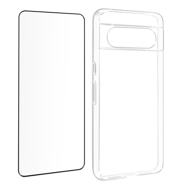 Fodral till Google Pixel 8 - AVIZAR - Svart fasad kant - Fullständigt skydd - Silikongel och härdat glas