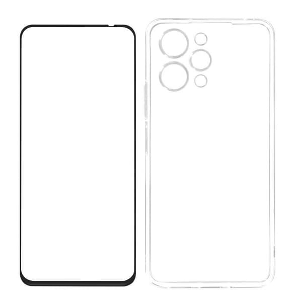 Fodral till Xiaomi Redmi 12 - AVIZAR - Gel Silikon och härdat glas - Svart fasad kant - Fullständigt skydd