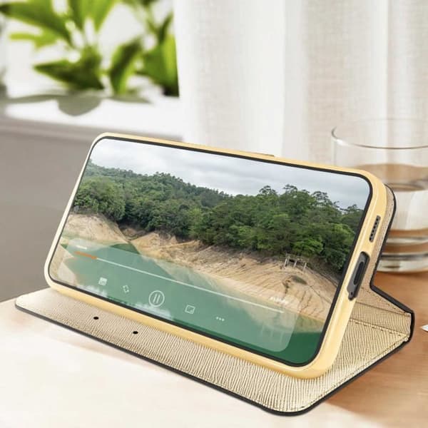 Fodral för Samsung Galaxy S23 FE Flip Wallet Support Video Svart / Guld