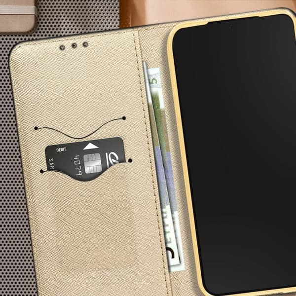 Fodral för Samsung Galaxy S23 FE Flip Wallet Support Video Svart / Guld