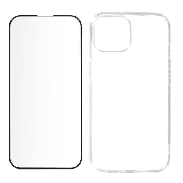 Fodral för iPhone 15 Silikongel och 9H härdat glas svart fasad kant