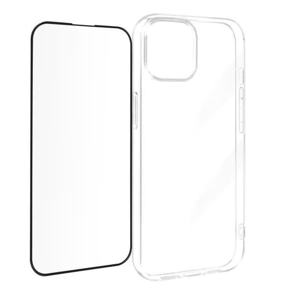 Fodral för iPhone 15 Silikongel och 9H härdat glas svart fasad kant
