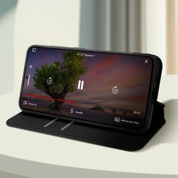Fodral till Galaxy S24 - AVIZAR - Korthållare Videostöd Magnetic Flip Svart