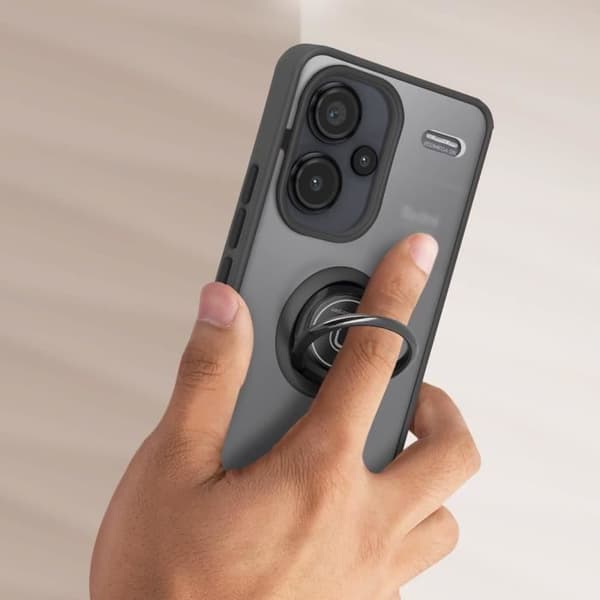 AVIZAR hårt fodral för Xiaomi Redmi Note 13 Pro Plus med metallringstödfunktion svart