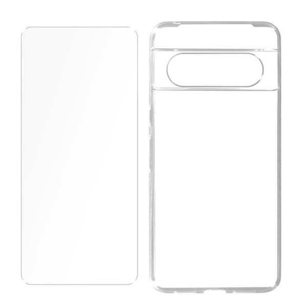 Fodral till Google Pixel 8 - AVIZAR - Silikongel och härdat glas - Genomskinlig