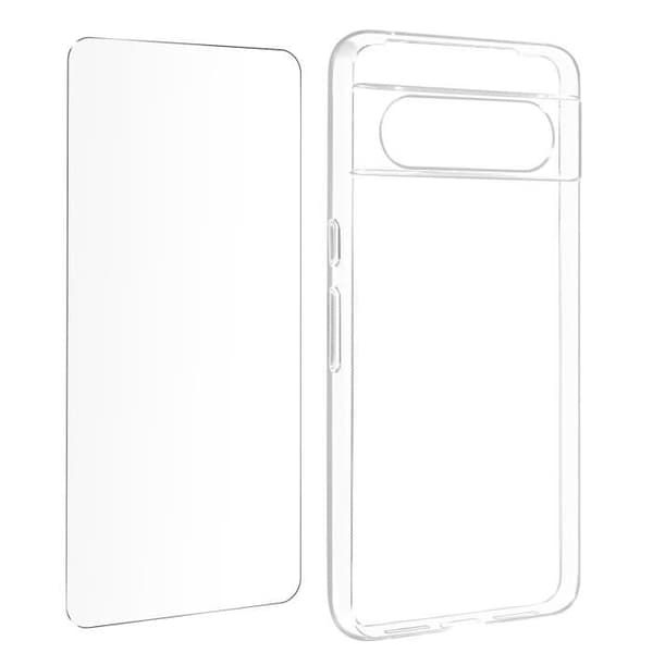 Fodral till Google Pixel 8 - AVIZAR - Silikongel och härdat glas - Genomskinlig