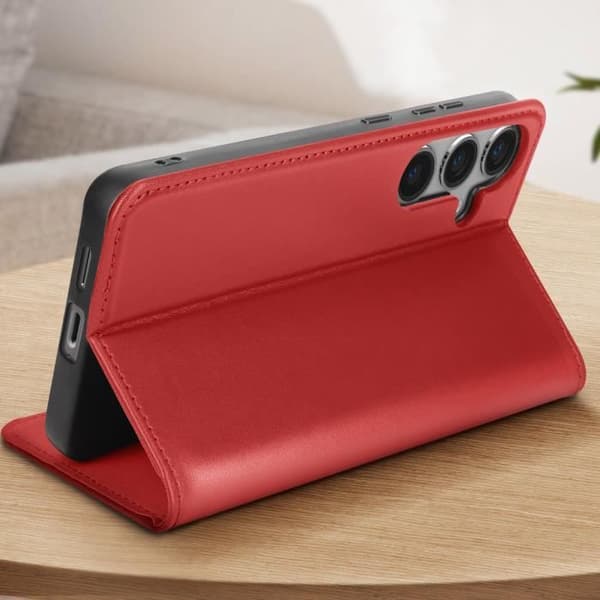 Fodral till Samsung Galaxy S24 Plus i äkta läder med korthållare Röd - AVIZAR - Stel - Smidig - Blandad