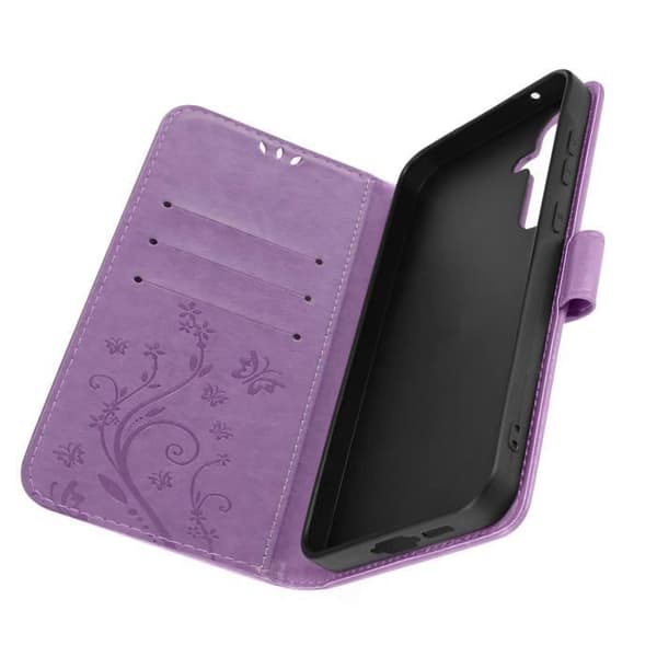 Fodral för Samsung Galaxy A55 Plånbok Flower Butterfly med handledsrem Ljuslila