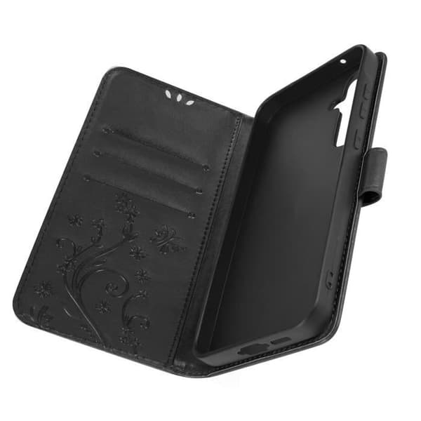 Fodral för Samsung Galaxy A55 Plånbok Flower Butterfly med handledsrem Svart