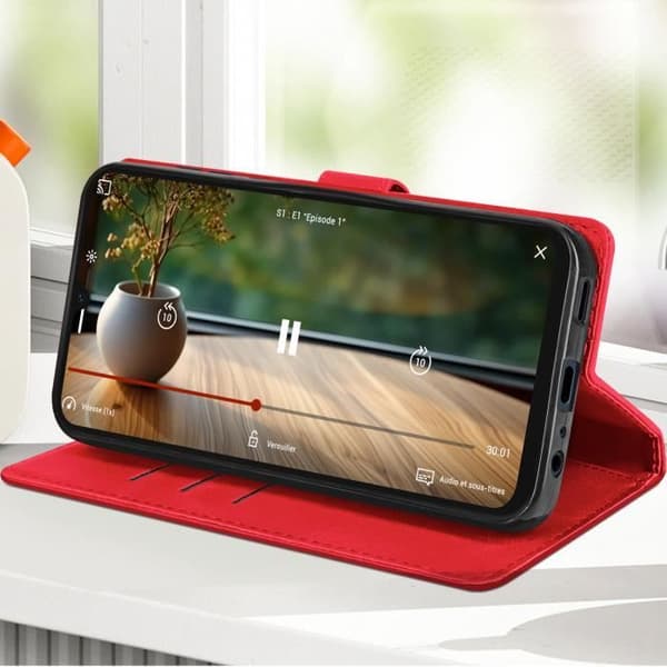 Fodral till Samsung Galaxy A15 5G Blomsterplånbok med röd handledsrem