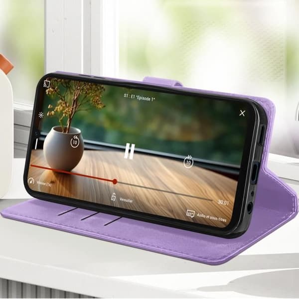 Fodral för Samsung Galaxy A15 5G Flower Wallet med handledsrem Lavendel