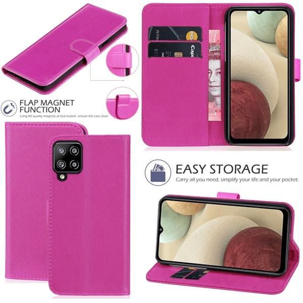Case Leather Wallet Book Flip Stand Cover Phone Samsung Galaxy A12 5G PINK BOOK