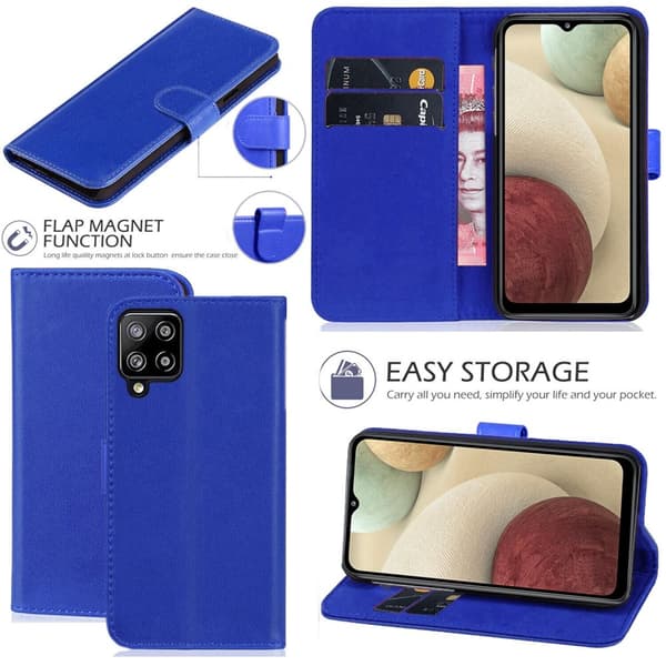 Case Leather Wallet Book Flip Stand Cover Phone Samsung Galaxy A12 5G BLUE BOOK