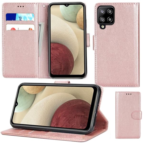Case Leather Wallet Book Flip Stand Cover Phone Samsung Galaxy A12 ROSE GOLD BOOK