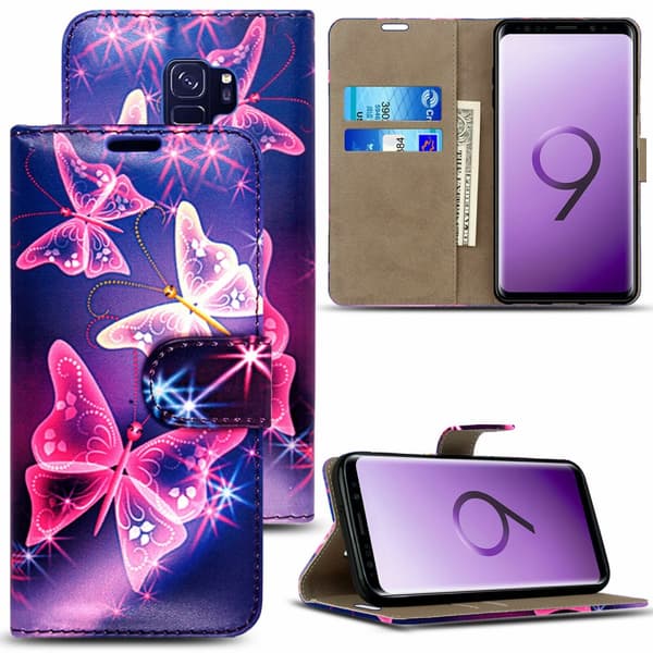 Phone Case Leather Flip Wallet Cover Samsung Galaxy S10e Ultra Butterfly On Blue