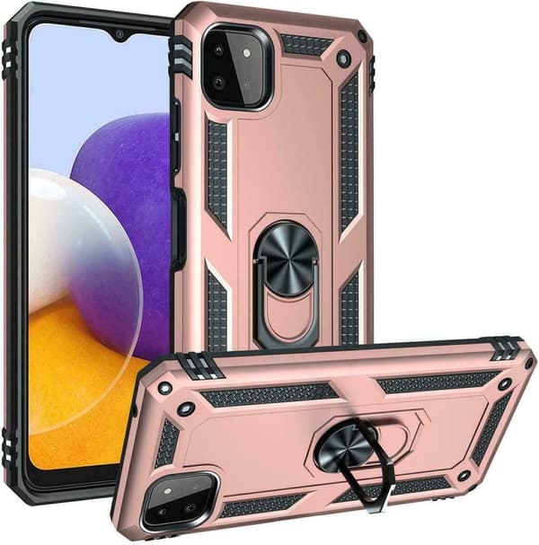 Armor Phone Case Anti-shock Ring Stand Cover Samsung Galaxy A22 5G Rose Gold