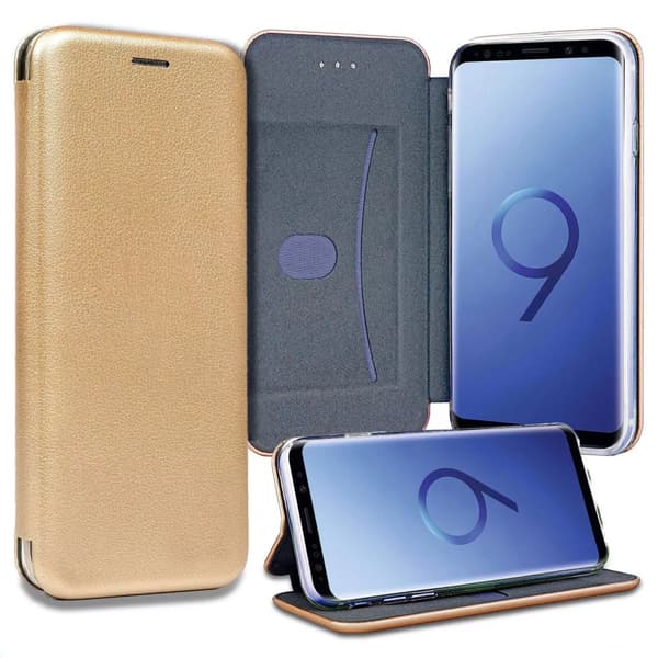 Leather Phone Case Shockproof Magnet Wallet Cover Samsung Galaxy S9 Gold Texture