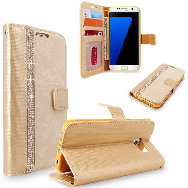 Leather Phone Case Shockproof Magnet Wallet Cover Samsung Galaxy S9 Gold Stone