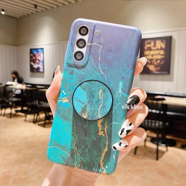 Marble Shockproof Silicone Phone Case Cover Samsung Galaxy S8 Green Marble With Holder