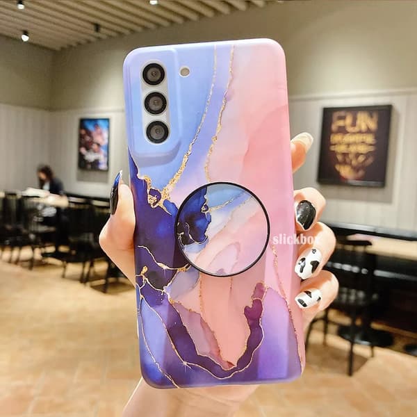 Marble Shockproof Silicone Phone Case Cover Samsung Galaxy S9 Plus Navy Blue Marble With Holder