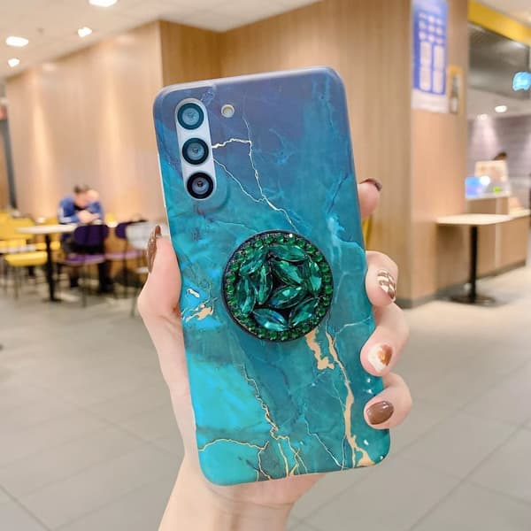 Marble Shockproof Silicone Phone Case Cover Samsung Galaxy S8 Green Marble With Diamond Holder