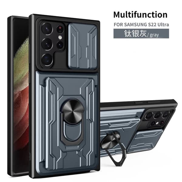 Heavy Duty Magnetic Luxury Camera Cover Card Slot Shockproof Stand Phone case Samsung Galaxy A13 5G/A04S Gray with Magnetic Ring Holder