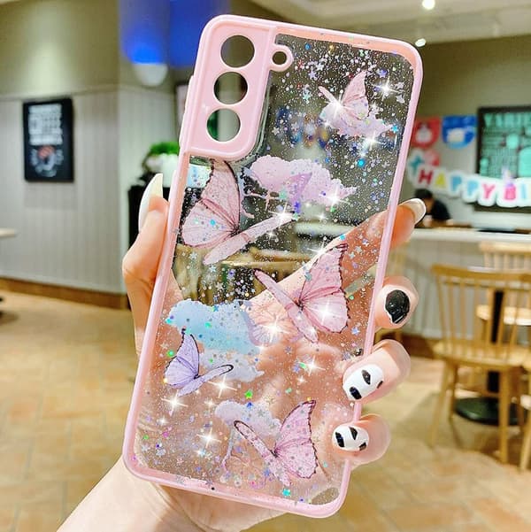 Shockproof Flower TPU Soft Phone Case Samsung Galaxy A14 4G / 5G Butterfly - Pink