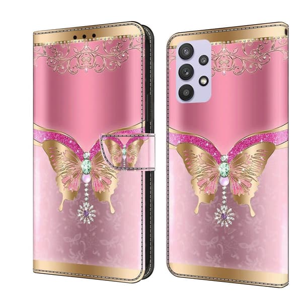 Case Patterned Flip Wallet Stand Phone Cover Samsung Galaxy A54 5G Pink Diamond Butterfly