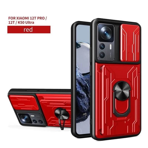 Heavy Duty Magnetic Luxury Camera Cover Card Slot Shockproof Stand Phone case Samsung Galaxy S24 Ultra Red with Magnetic Ring Holder
