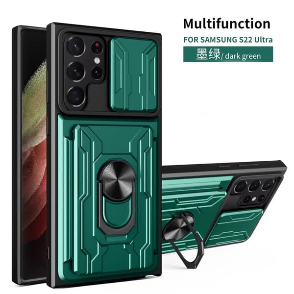 Heavy Duty Magnetic Luxury Camera Cover Card Slot Shockproof Stand Phone case Samsung Galaxy S21 Green with Magnetic Ring Holder