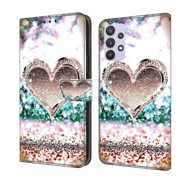 Painted Flip Leather Wallet Phone Case Samsung Galaxy A52 5G Pink Diamond Heart