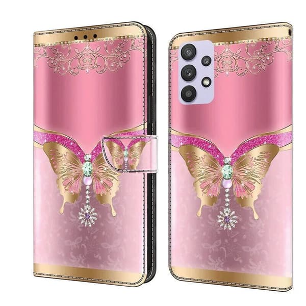 Painted Flip Leather Wallet Phone Case Samsung Galaxy A52 5G Pink Diamond Butterfly