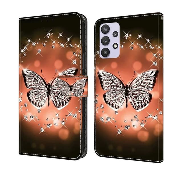 Painted Flip Leather Wallet Phone Case Samsung Galaxy M13 5G Crystal Butterfly