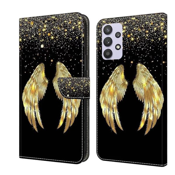 Painted Flip Leather Wallet Phone Case Samsung Galaxy M13 5G Gold Wings