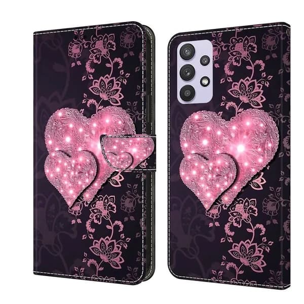 Painted Flip Leather Wallet Phone Case Samsung Galaxy A14 Lace Heart
