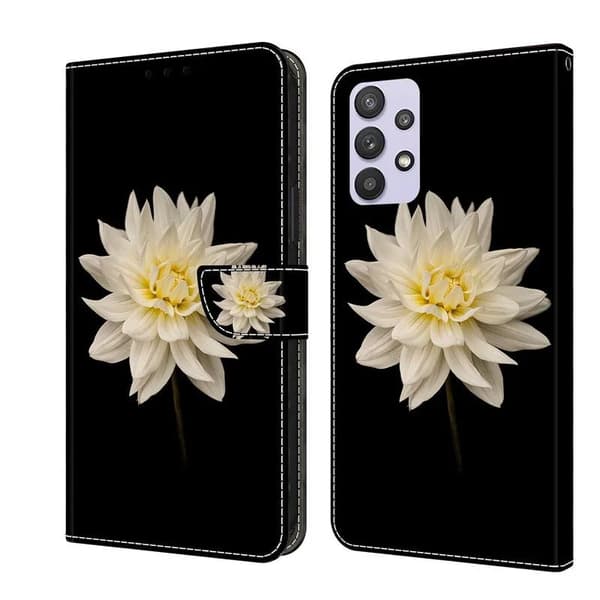 Painted Flip Leather Wallet Phone Case Samsung Galaxy A14 Black White Flower