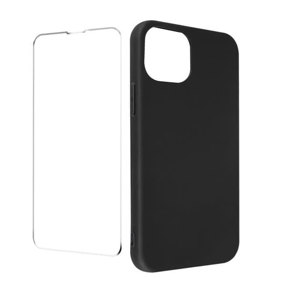 iPhone 13 Pro Max mjukt svart skal och 9H transparent härdat glas