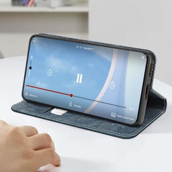 Denim plånboksfodral för Honor Magic 6 Lite 5G Video Support Blå