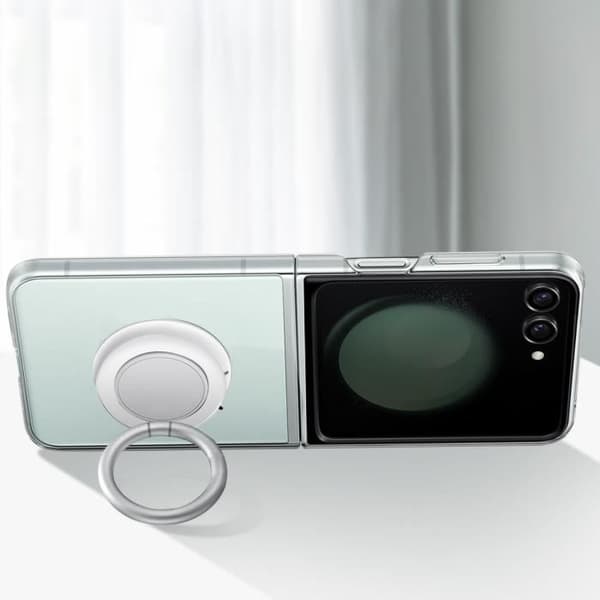 Paket för Samsung Z Flip 5 Transparent Ring-fodral och original USB-C-laddare