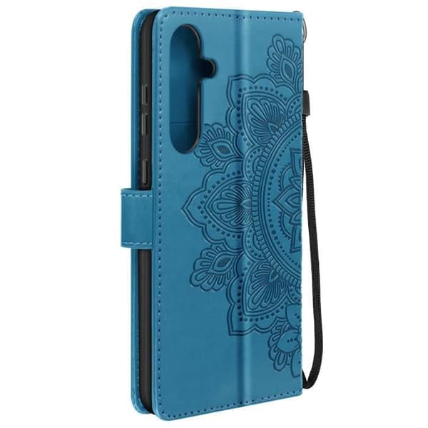 Mandala Flowers Fodral för Samsung Galaxy A35 5G Plånbok Handledsrem Blå
