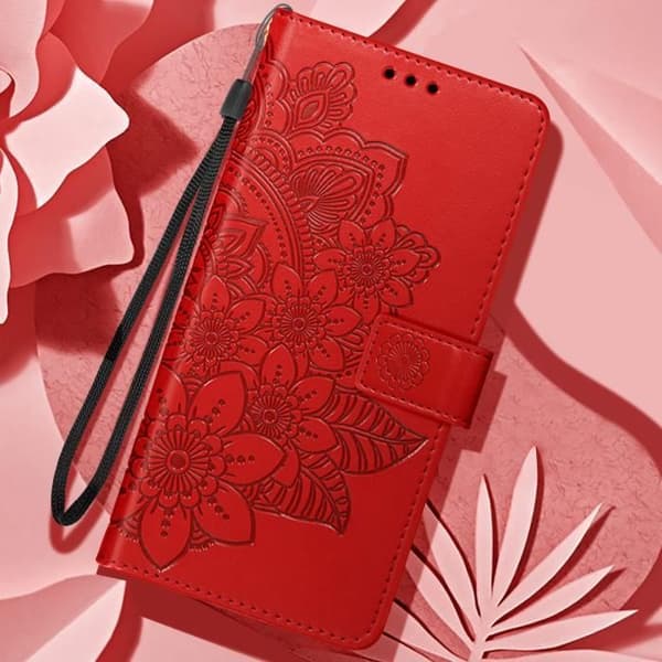 Röd Mandala Flowers Plånboksfodral till Samsung Galaxy A35 5G - AVIZAR - Halvstyv - Flik - Blank