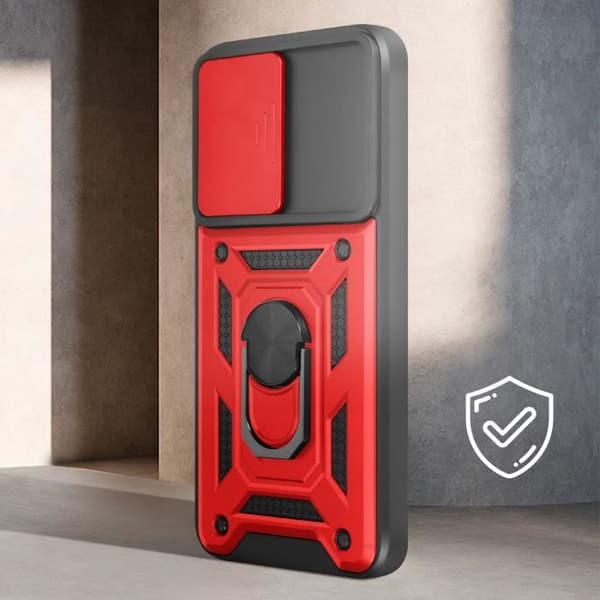 Fodral för Samsung Galaxy A35 5G Ring Support Sliding Camera Cover Röd