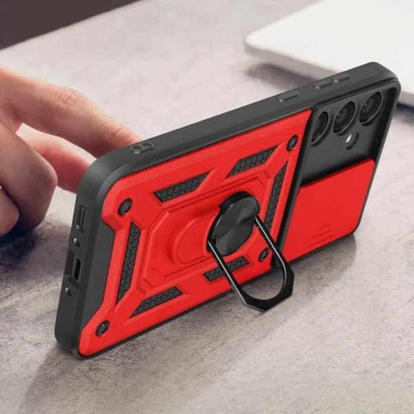 Fodral för Samsung Galaxy A35 5G Ring Support Sliding Camera Cover Röd
