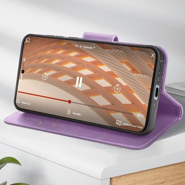 Fodral till Samsung A35 5G - AVIZAR - Fjärilsplånbok - Lila - Halvstyv - Blank